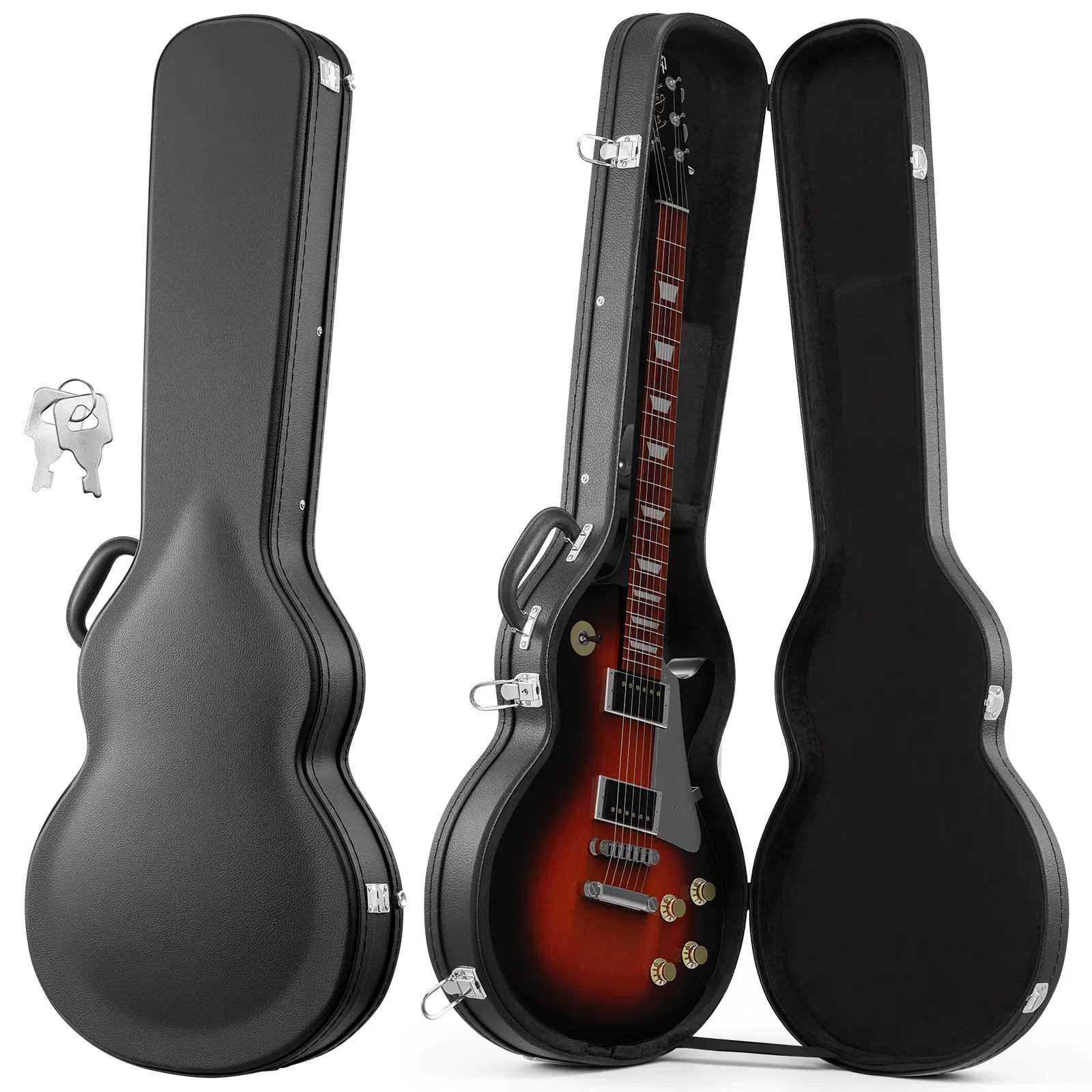 VEVOR Electric Guitar Hard Case, 42.2 Inch, Wooden Hard-Shell Protective Carrying Case with Lock Latch, Sponge Lining, Keys, Accessory Compartment, Water-Resistant, for 39 Inch Les Paul Guitars, Black