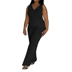 Summervibes' 2 Piece Wide Leg Pants Set Women Plus Size Summer Casual Loungewear Sleeveless Outfit Fashion Womenswear classy Two-Piece Outfits