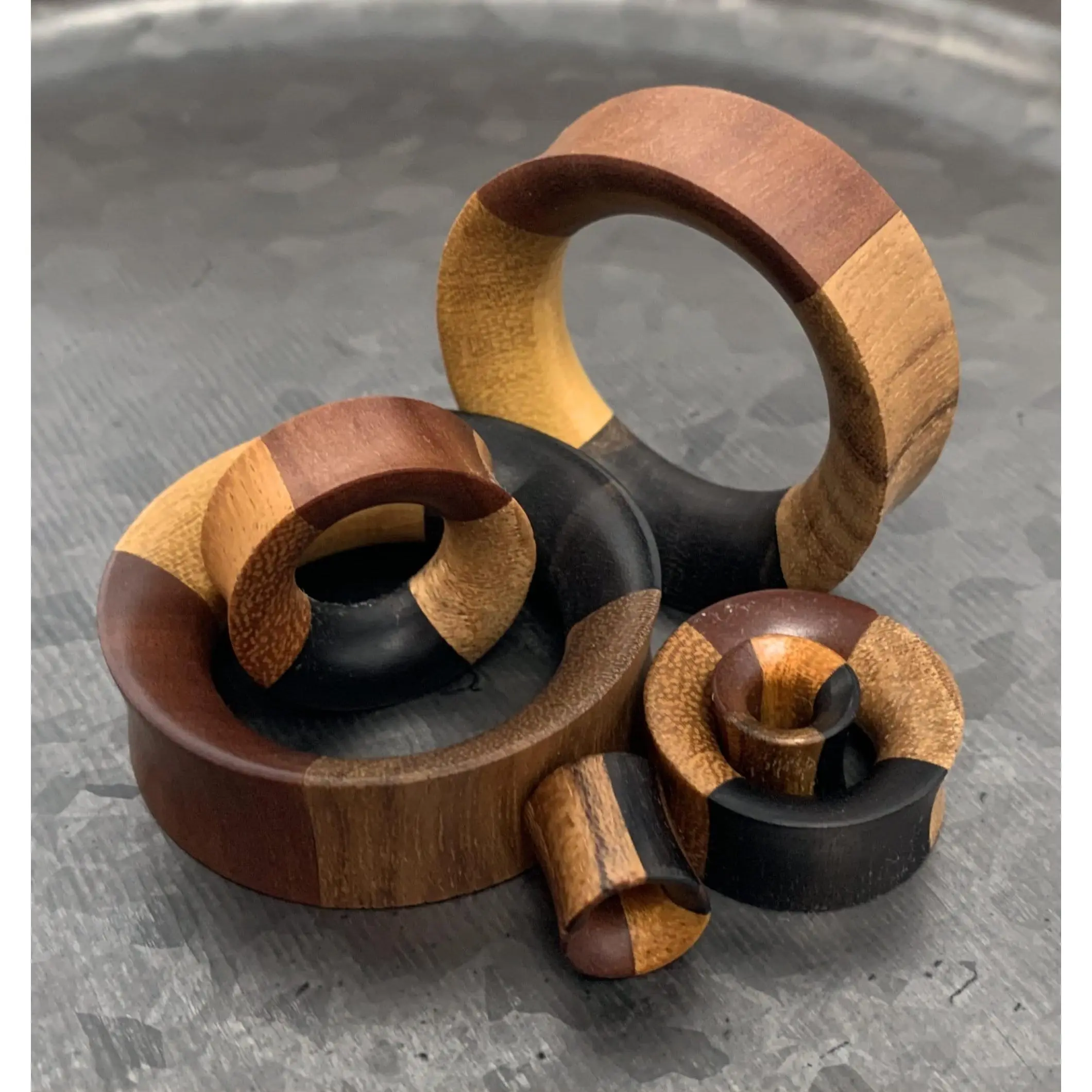 PAIR of Unique Organic Concave Sawo, Jackfruit, Areng, Teak Quarters Wood Tunnels - Gauges 1" (25mm) thru 2" (52mm)