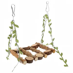 Natural Wood Parrot Swing Toy with Vine Decor Exercise & Climbing Perch for Bird Cages Fun Playtime for Conures Cockatiels and Small Parrots