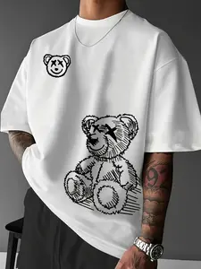 Men's Casual Bear Graphic Tee - Soft Polyester, Crew Neck, Short Sleeve, Summer Fashion T-Shirt t shirt good