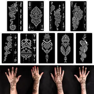 Henna tattoo stencils kit,Reusable henna stencils for Hand Forearm Glitter Airbrush Diy Tattooing Template, Indian Temporary Tattoo Stickers for Women Girls（8.2" x 4.7"）