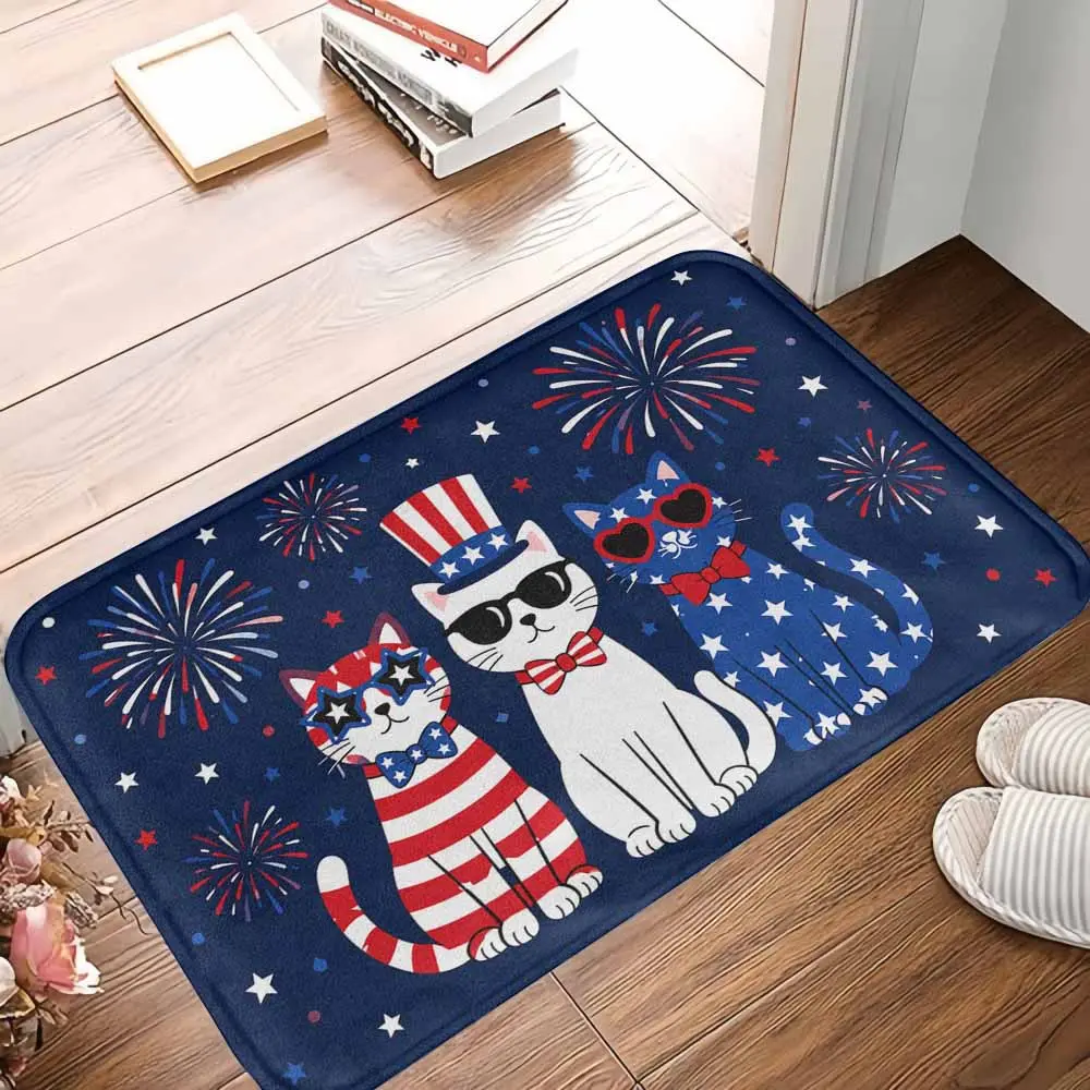 American Patriotic Cats Rug, US Nation Pride Red White Blue Stars and Stripes Print, Soft Non-Slip Washable Decorative Carpet for Living Room, Holiday Celebration Gift Home Furnishings, Us Pride / Nation Pride