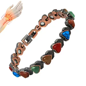 Women's Pure Copper Magnetic Bracelet - Adorned with Natural Unique Gemstones with Ultra 3800 Gauss Magnets & Natural Turquoise Stones Ideal Gift for Women