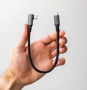 Slipdrive SSD cable - Short USB C to USB C 3.2 Gen 2 (12 in.) - 20Gbps, SSD HDD Hard Drive Cable - Right Angle High Speed Data Transfer 4K Video Output 90 Degree 100W Fast Charging (Black)