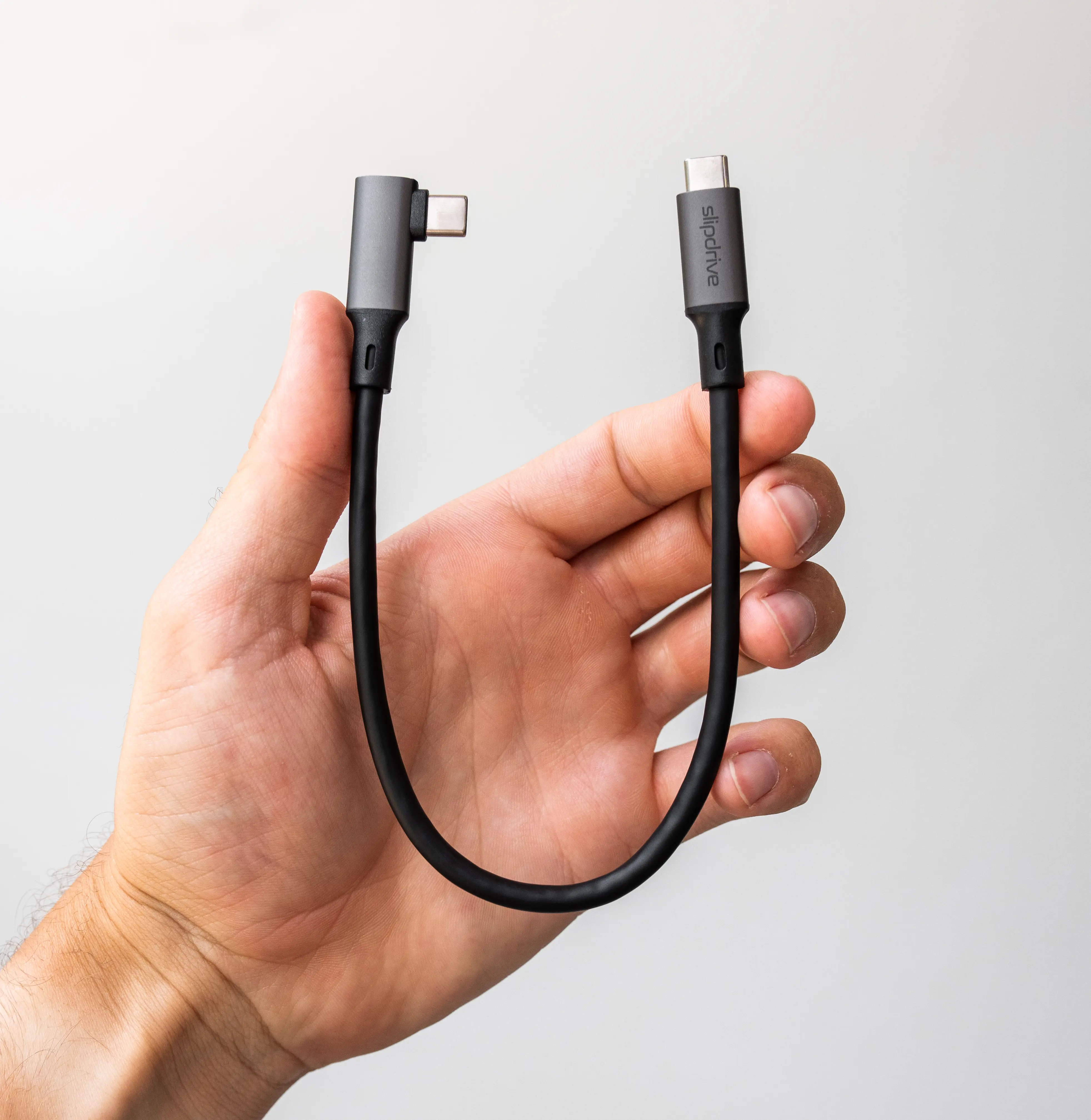 Slipdrive SSD cable - Short USB C to USB C 3.2 Gen 2 (12 in.) - 20Gbps, SSD HDD Hard Drive Cable - Right Angle High Speed Data Transfer 4K Video Output 90 Degree 100W Fast Charging (Black)