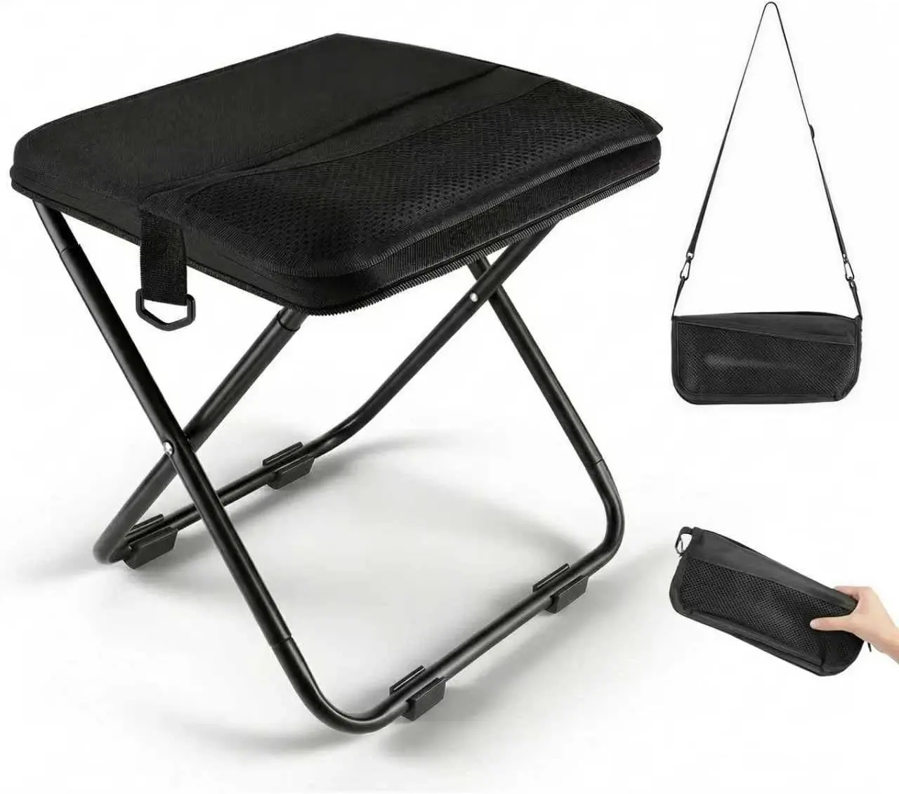 Portable Foldable Backpack Stool - 220lb Capacity Collapsible Chair with Side Pockets, Steel Frame, Tool-Free Fold for Outdoor Carry