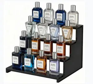 Lifewit Black Display Risers Stand 4 Tier Plastic Cologne Organizer Perfume Stand Display for Vanity Dresser Figures Cupcake Dessert Spice Fragrance Countertop Cabinet Use Space Saving Multi Purpose Versatile Sturdy Easy Installation