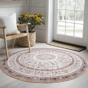 Boho Round Rug Aesthetic, Machine Washable Vintage Circle Carpet,Non-Slip Bohemian Must-Have for Living Room & Bedroom-S