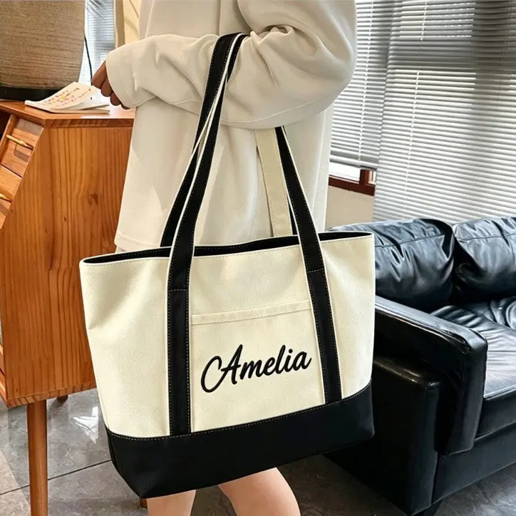 Personalized Canvas Shoulder Bag with Silk Scarf