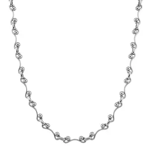 Wave Bead Link Chain Necklace in Stainless Steel 20-22 Inches