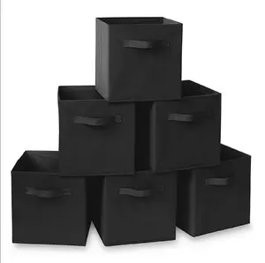 Casafield 6 Collapsible 11" Fabric Cubby Cube Storage Bin Baskets for Shelves - Black