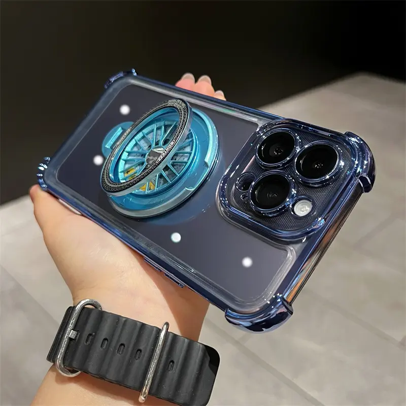 Four-corner anti-drop rotating gyro bracket iPhone case - far peak blue