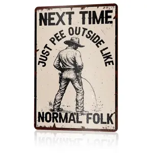 12x8 In Funny Cowboy Pee Outside Aluminium Metal Sign - Retro Western Rustic Wall Decor for Garage, Bar - Man Cave Home Plaque, Vintage Western Wall Art