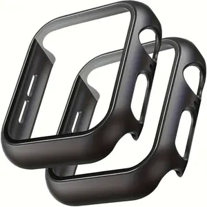 2pcs Smart Watch Case Cover 2-in-1 Ultra-thin Durable Protective Tempered Glass Screen Protector Case, Compatible with Apple Watch Case 38/40/41/42/44/45/46, Compatible with Apple Watch Series SE/10/9/8/7/6/5/4/3/2/1, Smart Watch Accessories