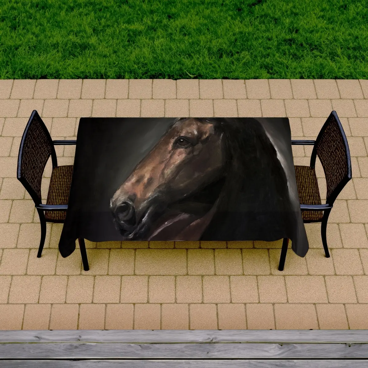 Horse Print Rectangular Linen Tablecloth - 360 Stand, Stainproof, 58x102 in, Machine Washable, Rustic Farmhouse Decor, Indoor-Outdoor Kitchen Linen, Dining Use, Nature Enthusiasts