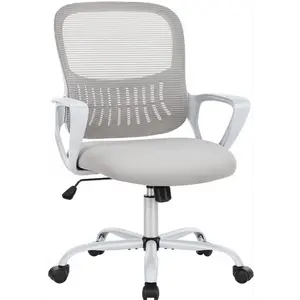 Office Computer Desk Chair, Ergonomic Mid-Back Mesh Rolling Work Swivel Task Chairs with Wheels, Comfortable Lumbar Support, Comfy Arms for Home, Bedroom, Study, Dorm, Student, Adults