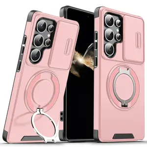 Samsung Ultra phone case with magnetic stand and anti-drop protection, suitable for Samsung Galaxy S26/S25/S24/S23/S22/S21 Ultra Plus, with rotating ring stand