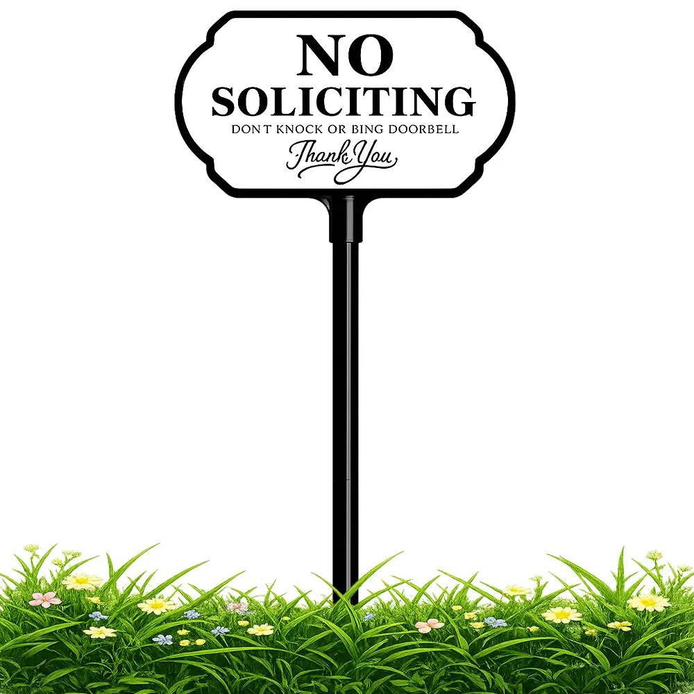 No Soliciting Sign for House Yard 10×5 Inch with 37 Inch Adjustable Stake Heavy Duty Aluminum Metal Sign Weatherproof Rustproof Outdoor Door Front Lawn Garden No Knock No Doorbell Sign