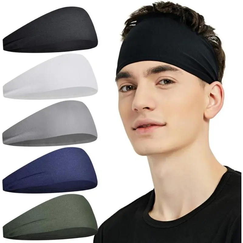 5-Pack Soft Sports Headbands for Men & Women, Stretchy Nylon Blend Sweatband, Breathable & Non-Slip for Exercise, Running, and Yoga, Soft Headband, Elastic Headband