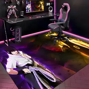 sasuke and Uzumaki Naruto Floor Mat Gaming Room Soft Flannel Floor Rug Non-Slip Absorbent Doormat for Esports Setup, Bedroom, Entrance, Gamer Home Decor, Anti-Skid Washable Mat, Multiple Sizes Available