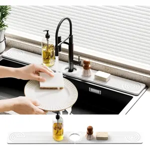 Quick Dry Sink Splash Guard - 30" Dry Diatomite Faucet Mat Stone Sink Tray - Quick Drying Stone - for and Sink - White