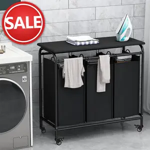 Heavy-Duty 3-Bag Laundry Cart with Lockable Wheels | Portable Rolling Hamper Organizer, Freestanding Storage for Dirty Clothes & Home Room Use