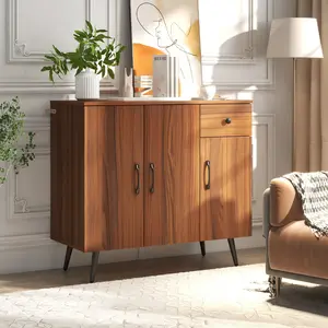 COSTWAY - Sideboard Cabinet with 3 Doors and Pull out Drawer Adjustable Shelves-Walnut