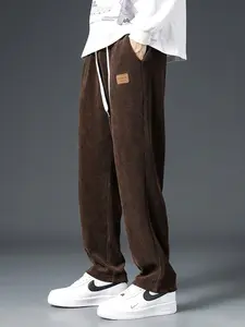 Men's Spring Fall Corduroy Plain Straight Leg Long Pants, High Street Casual Fashion, Versatile Comfort Design, Perfect for Daily Wear
