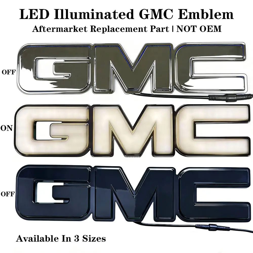 Luminous LED GMC Emblem Replacement, Automotive Car Decorations Vehicle Exterior Decoration with LED Lights, Fits Sierra 1500 2500HD 3500HD Yukon XL Savana Grille & Non-OEM Rear Light Badge, Luminous Emblem, Gmc Trucks