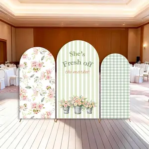 15-day Delivery Fresh Off the Market Arch Backdrop Cover Bridal Shower Pink Florals Green Plaid Summer Party