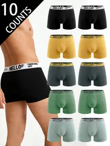 10 pcs 'Hello' Prints Men's Casual Plain Boxer Briefs, with High Stretch, Quick-drying sports briefs, Suitable for men's daily wear and sport, Suitable for participating in various events and weddings, comfort-breathable's Men's underwear