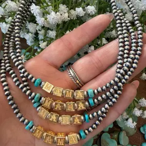 Two toned Desert Mama Necklace Sterling w/Brass accent letters and Kingman turquoise