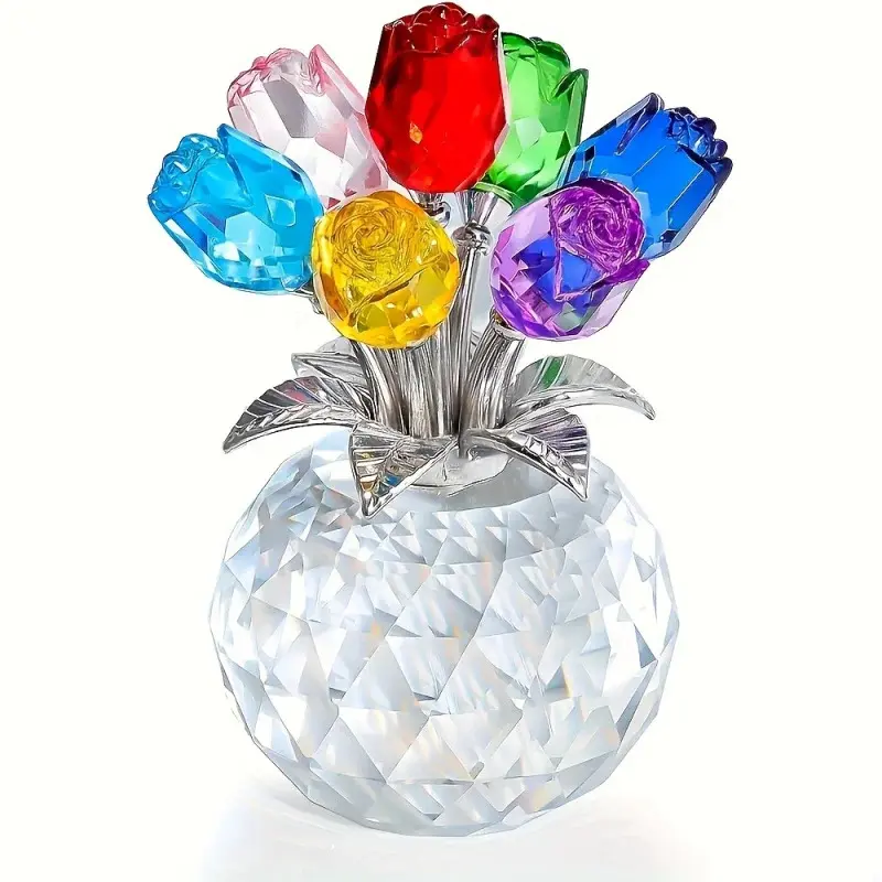 Colourful Rose Bouquet - For Anniversary, Mother's Day, Valentine's Day Crystal Rose Bouquet - Eternal Rose Decorative Gift