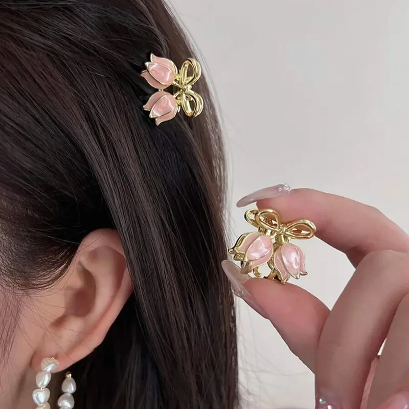 Cute Flower Design Mini Hair Claws, 2 Counts Fashionable Alloy for Women & Girls, Casual Versatile Floral Hair Accessories for Daily Wear, Barrettes Hair Clips