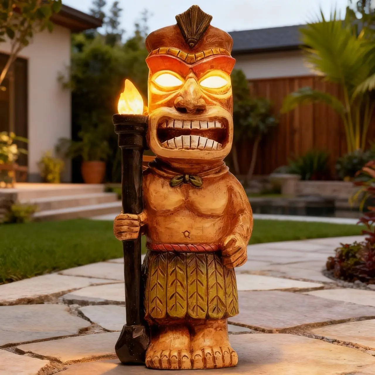 3D Solar-Powered Tiki Statue Figures with 3D Festive Detail, ABS-Enhanced Holiday Decor Home Supplies, Porch Garden & Patio Decorative Pieces for Tiki Bar Gifting