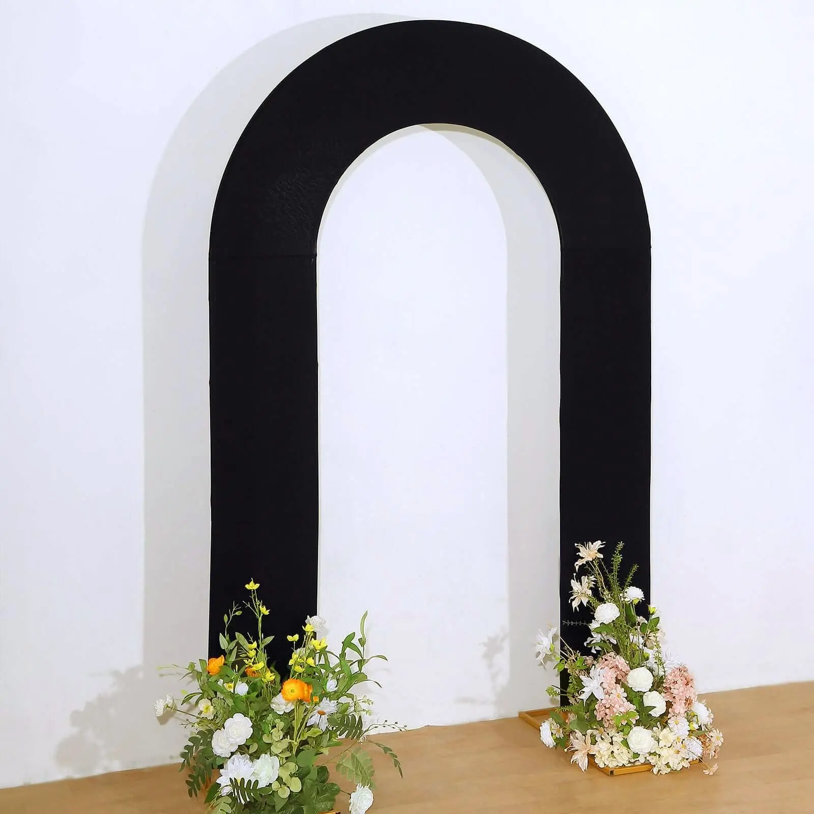 8ft Black Stretch Spandex Fitted Open Arch Backdrop Cover - Double-Sided U-Shaped Slipcover for Wedding, Party Decor Supplies, Ceremony