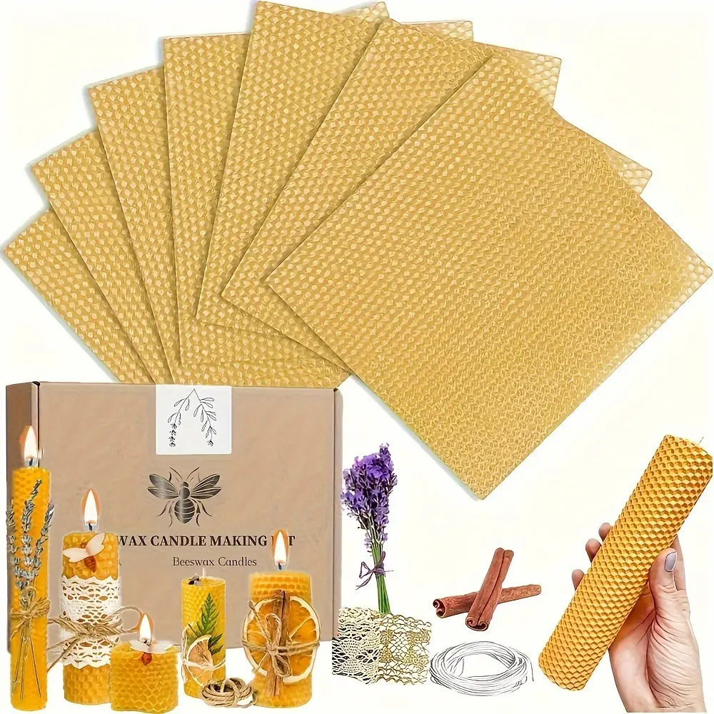 22 Pcs Beeswax Candle Making Kit, 7 Natural Honeycomb Beeswax Sheets with Decor Accessories, All-Inclusive DIY Roll Candle Kit for Beginners, Ideal Gift for Candle Lovers, Craft Set for Home & Holiday Projects Cinnamon Decoration Dried Flowers