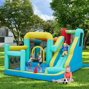 EROMMY Inflatable Bouncy Castle Trampoline for Kids - Mermaid-Shaped Outdoor Kids Stuff with Water Slide, Volleyball, Water Gun Game, 480W Blower, Storage Bag (Ages 3-8)