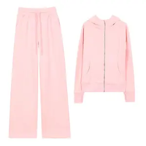 Outfits Full Zipper Sweatshirt and sweatpants set Women's Fleece-Lined Gold Zipper Hoodie Set - Light Gray Long Sleeve Jacket High-Waisted Wide-Leg Pants. s