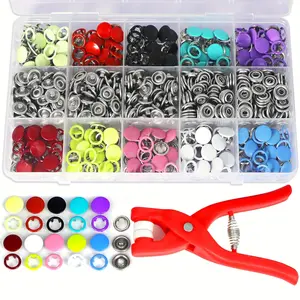 200pcs/Sets Snap Fasteners Kit Tool, Metal Snap Buttons Rings with Fastener Pliers Press Tool Kit for for Sewing and Crafting Sewing Tools 10 Colors