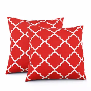 2 Pack Outdoor Throw Pillows, Waterproof & Fade-Resistant Patio Cushions for Garden, Porch, Poolside Furniture - Soft & Comfortable Decorative Pillow Covers (18x18 Inch, Plaid Red)