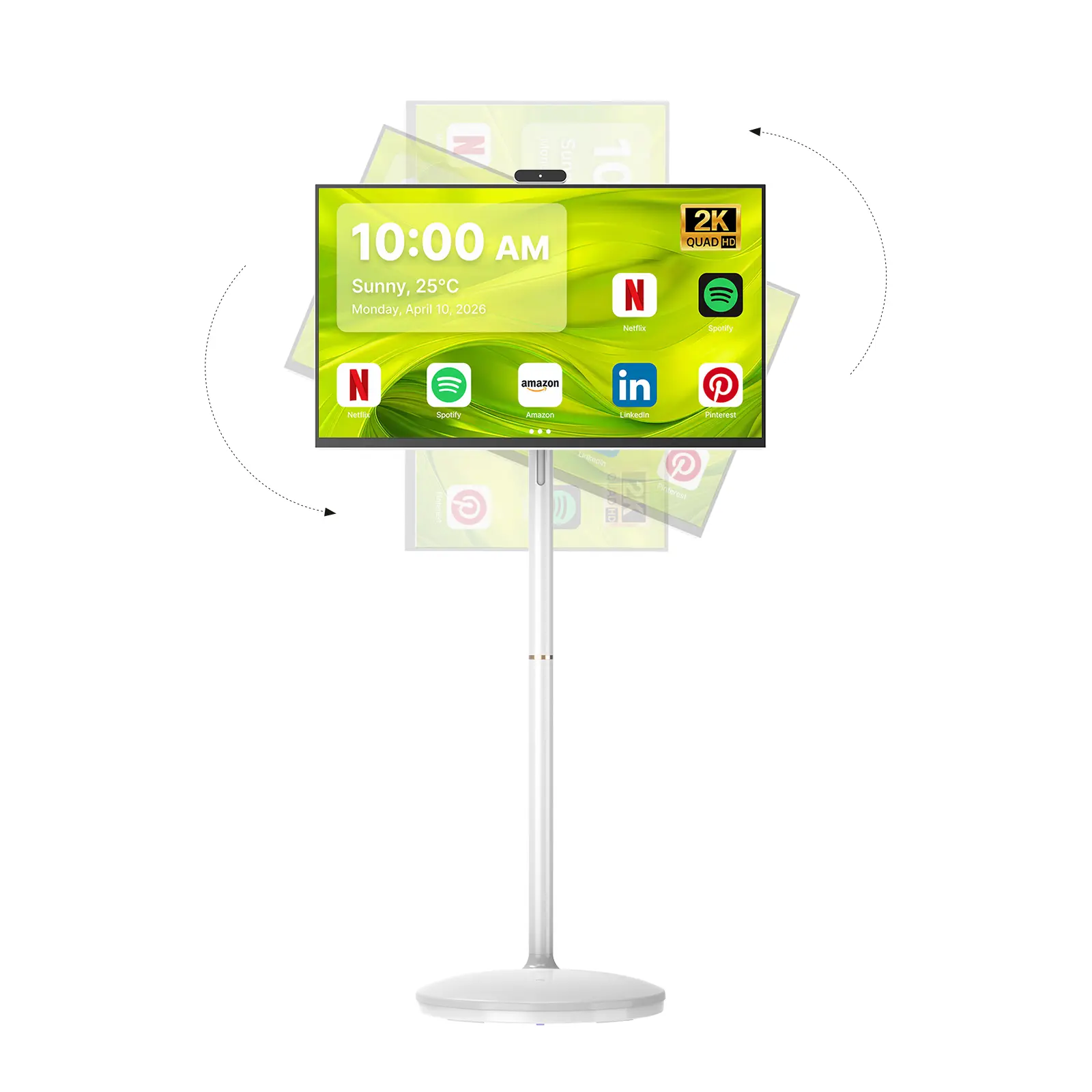 MWE 32 inch Portable Smart Screen on Wheels,2K Smart Tablet Whiteboard,Rotatable Android 14,Google Play for Home