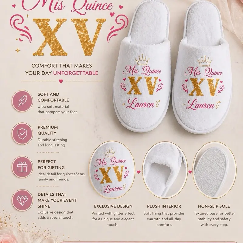 Personalized “Mis Quince” Slippers – Pack of 12 Pairs