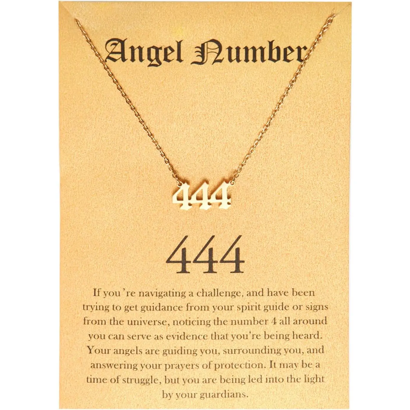 Angel Number 444 Necklace for Women, Dainty Old English Emblem Pendant in 18-Karat Gold-Plated Stainless Steel, Hypoallergenic Spiritual Jewelry, Accessory Necklace, Elegant Chain, Emblem Necklaces