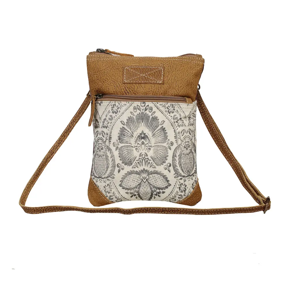 Small Western Crossbody Bag for Women, Floral Upcycled Canvas and Genuine Leather with Adjustable Strap for Daily Use and Rodeo, Crossbody Handbags, Fashionable Daily Crossbody