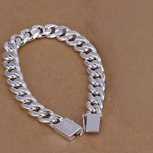 Men's 925 Sterling Silver Cuban Link Necklace — 10mm Width with Side-Mounted Square Clasp (Fashion Jewelry)