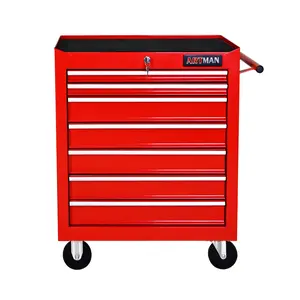 7-Drawer Multifunctional Tool Cart with Wheels, Red Tool Organizer