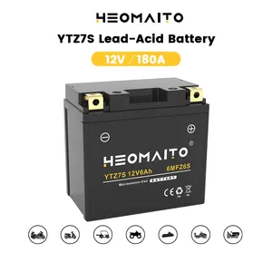 Lead-Acid Battery YTZ7S-BS, 12V 6Ah, 10HR, 180 CCA, 6MFZ6S Maintenance-Free Power, for AGM Motorcycle Battery, Motorcycles 50–200 CC, ATVs 70–200 CC