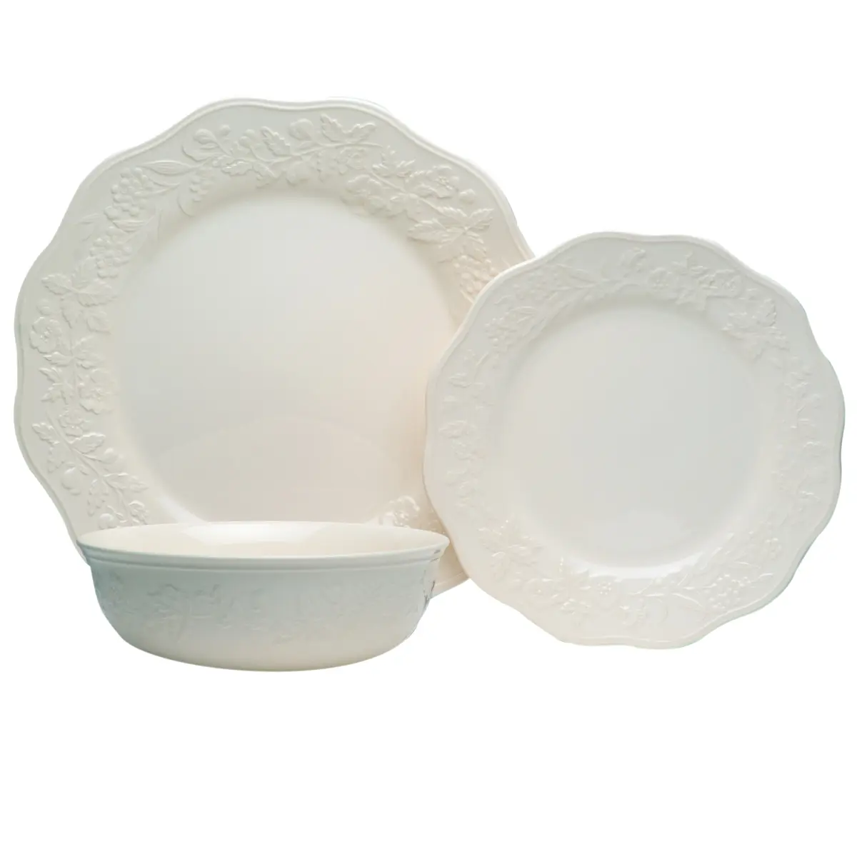 18-Piece Creamy White Country Villa Stoneware Tableware Set - Tabletop Bowls (7.25" 30 oz) & Plates, Oven-Safe for Everyday Casual Dining